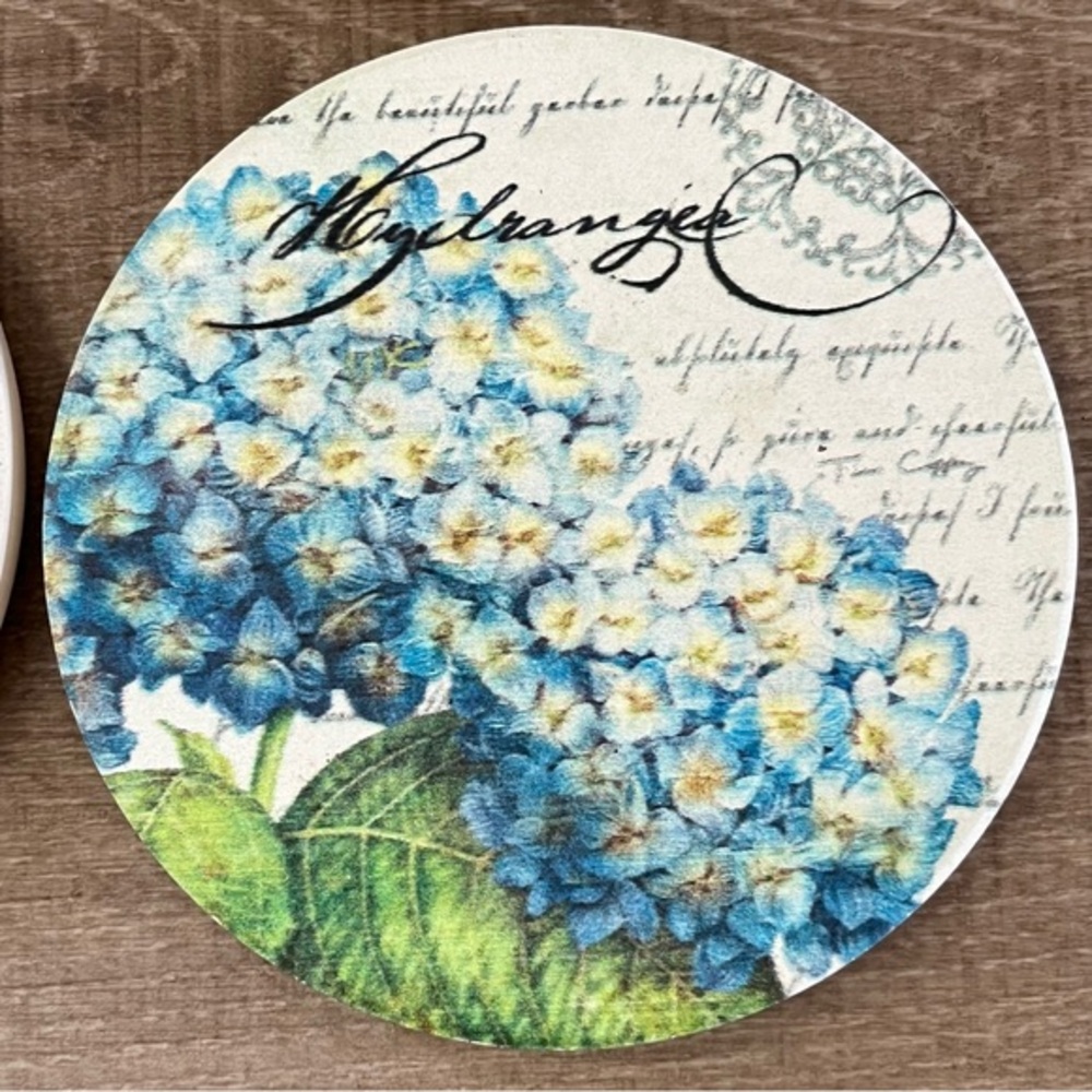 Hydrangea Floral‎ Stoneware Coasters Set of 4 Made USA Cork Backing Eco Friendly - Picture 11 of 12